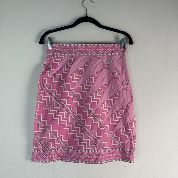 EMILIO PUCCI Silk skirt Zigzag pattern pink Sz US 14 - Picture 1 of 13